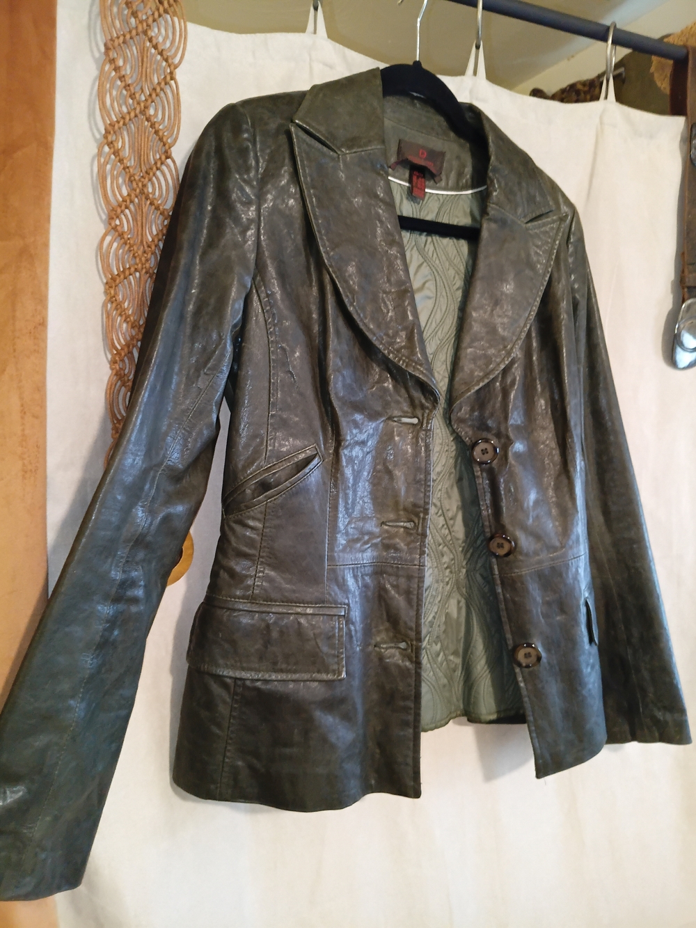 Danier Olive Green Leather Blazer Jacket
